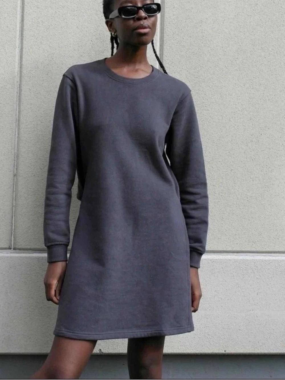 Thakoon Charcoal Crewneck Long Sleeve Fleece Dress with Open Back M 100% cotton